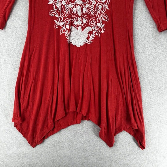 Anthropoligie Caite Dress SM Floral Embroidered Tunic Red White Embroidered Boho - Picture 4 of 13